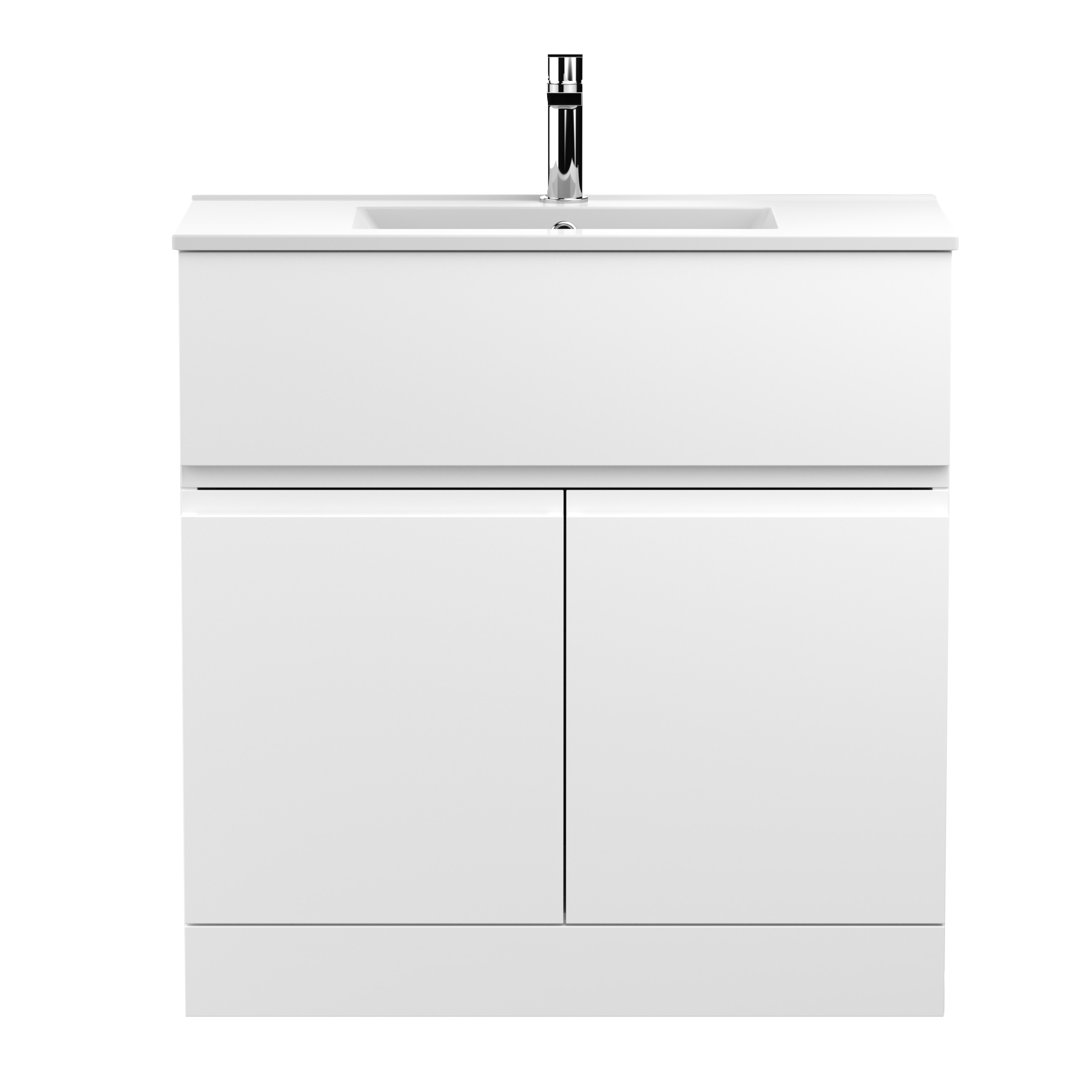 Nuie Urban 800mm Free-standing Single Vanity Unit Satin White 828mm H X 810mm W X 390mm D